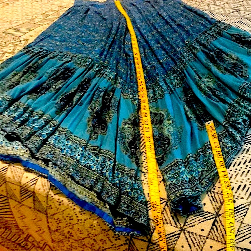 ANGIE Pants Skirt Wide Leg Boho Blue Green Black Rayon Flowy Hi Lo Size Small - Picture 8 of 8